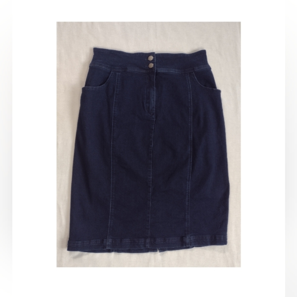 Universal Standard Julia Stretch Denim Pencil Skirt Back Slit Dark Wash Blue XS